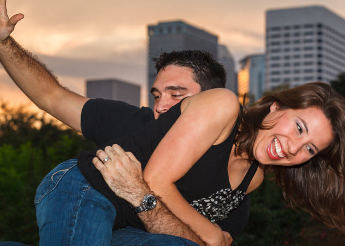 couple in the park trying spanking