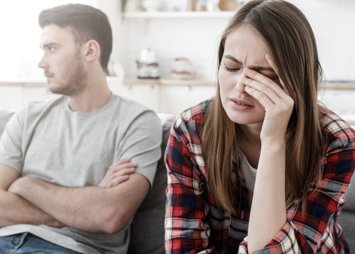 couple conflict stressed crying female with abusive husband