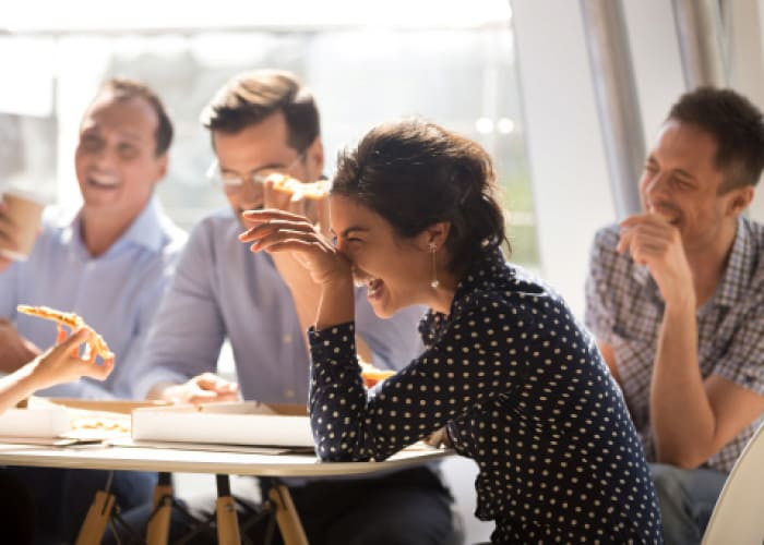 a group of people laughing