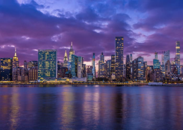 new york city skyline with un building chrysler building empire state building and			